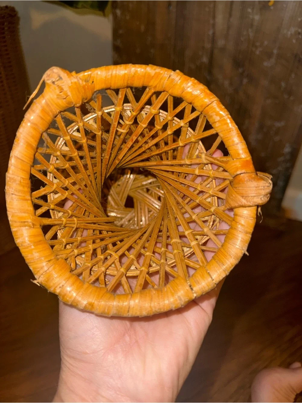 Vtg Peacock Fan Back Rattan Chair 13.5” Plant Stand Wicker Boho